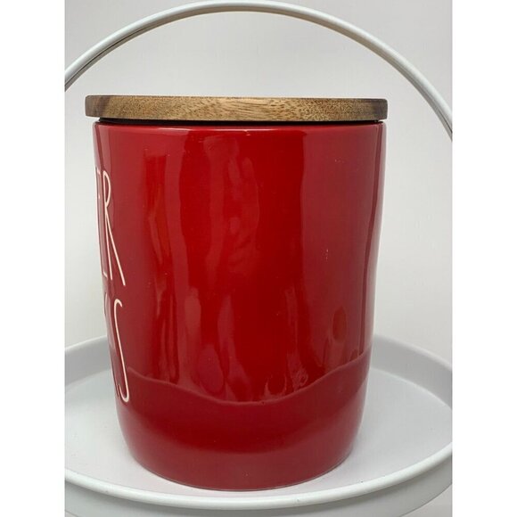 Rae Dunn Reindeer Snacks Cellar Canister Red Wood Lid Kitchen Christmas Holiday - Picture 6 of 9